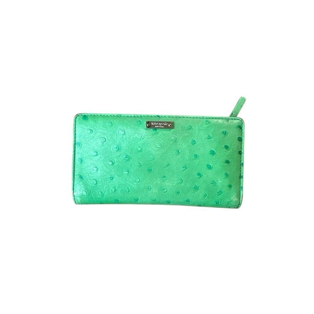 Kate Spade Green Ostrich Embossed Leather Continental Wallet Preowned